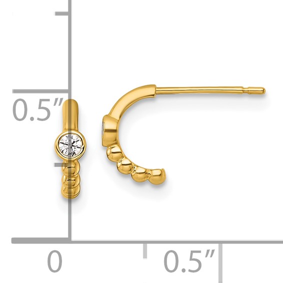 14k Polished and Beaded CZ C-Hoop Post Earrings