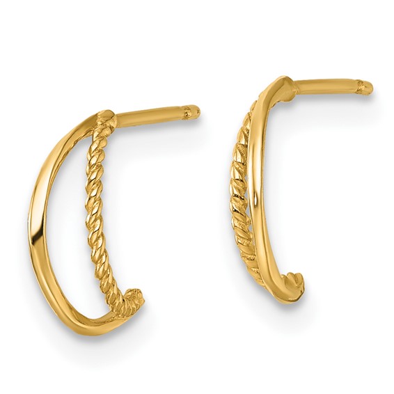 14k 2x9mm Polished and Twisted Double C-Hoop Post Earrings