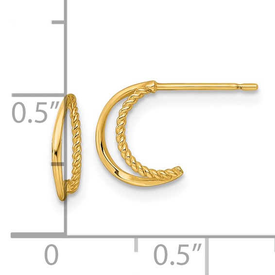 14k 2x9mm Polished and Twisted Double C-Hoop Post Earrings