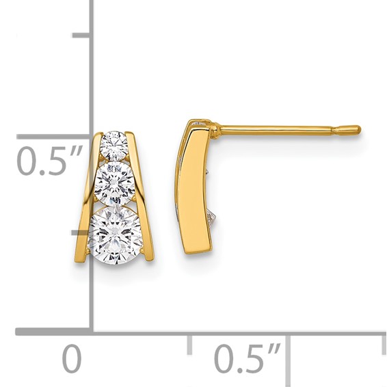 14k Polished Graduated CZ Post Earrings