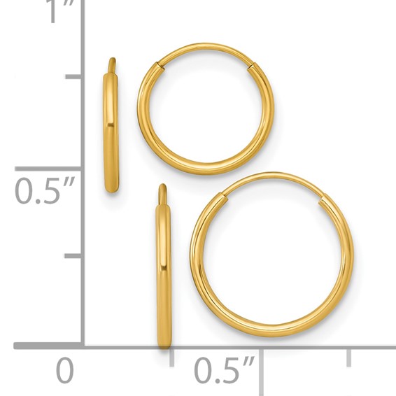 14k Polished Set of Two Pair 1.00x12mm and 1.00x10mm Endless Hoop Earrings