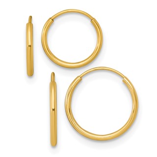 14k Polished Set of Two Pair 1.00x12mm and 1.00x10mm Endless Hoop Earrings