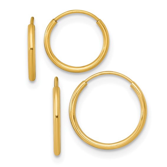 14k Polished Set of Two Pair 1.00x12mm and 1.00x10mm Endless Hoop Earrings