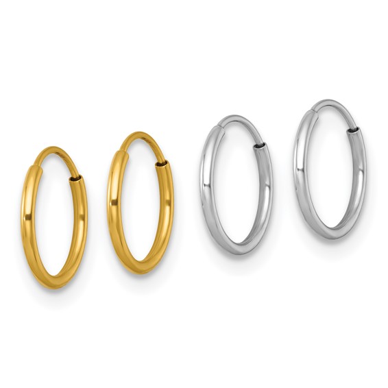 14k Two-tone Set of Two Pair 1.00x10mm Endless Hoop Earrings