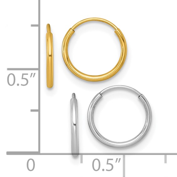 14k Two-tone Set of Two Pair 1.00x10mm Endless Hoop Earrings