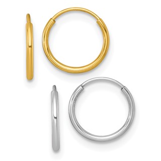 14k Two-tone Set of Two Pair 1.00x10mm Endless Hoop Earrings
