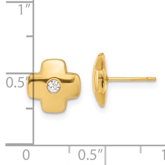 14ky Polished Cross with CZ Post Earrings