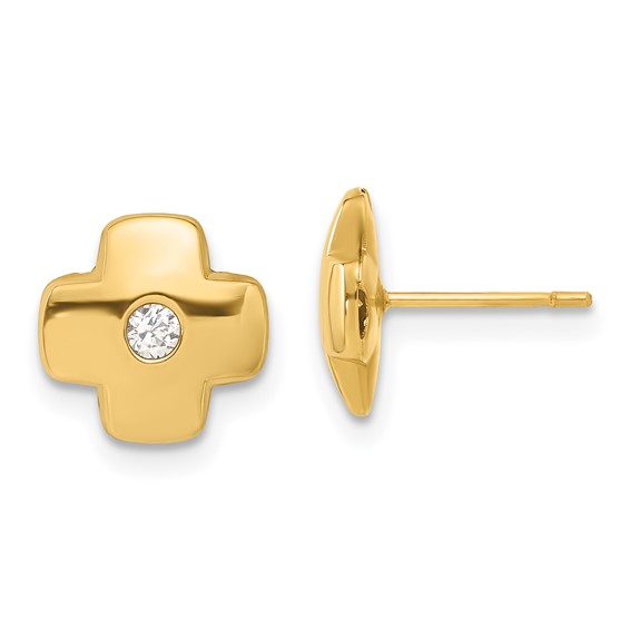 14ky Polished Cross with CZ Post Earrings