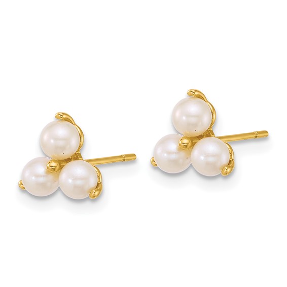 14k Polished Trio Freshwater Cultured Button Pearls Post Earrings