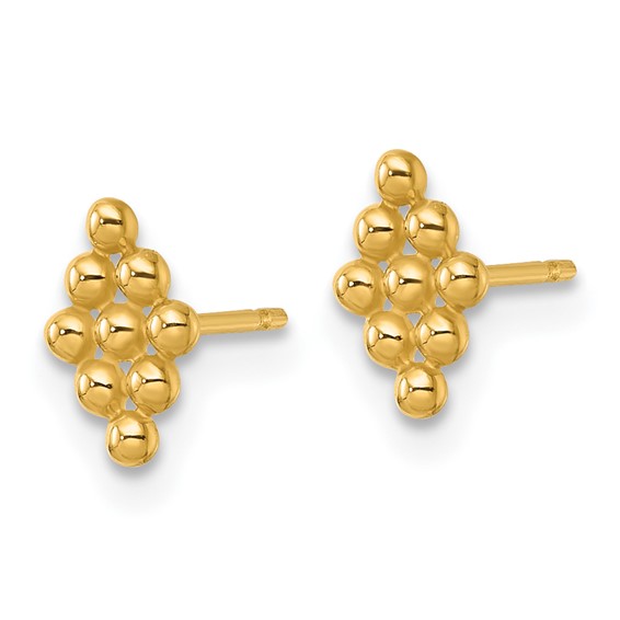 14k Polished and Beaded Diamond-shape Post Earrings