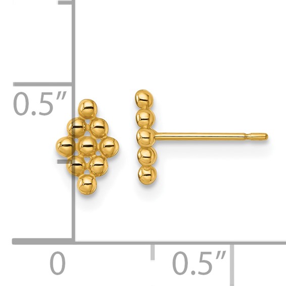 14k Polished and Beaded Diamond-shape Post Earrings