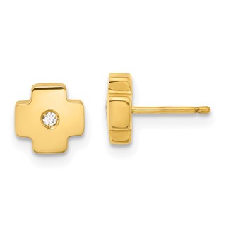 14ky Polished Cross with CZ Post Earrings
