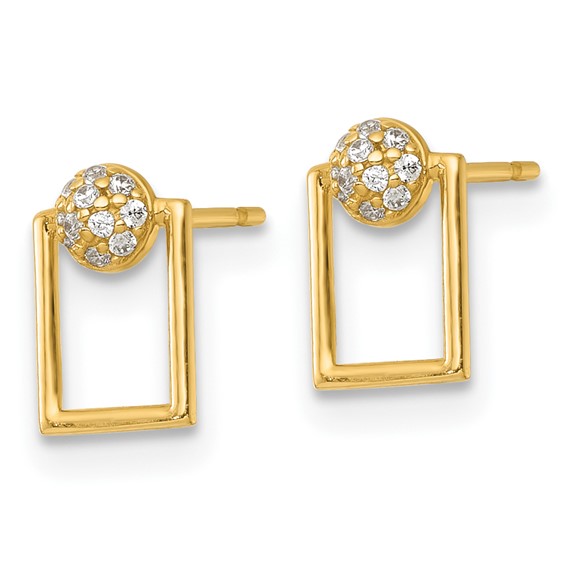 14k Polished CZ Open Rectangle Post Earrings