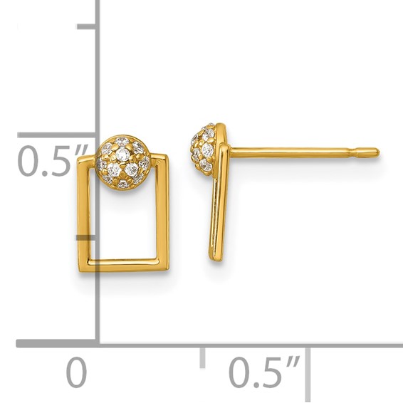 14k Polished CZ Open Rectangle Post Earrings