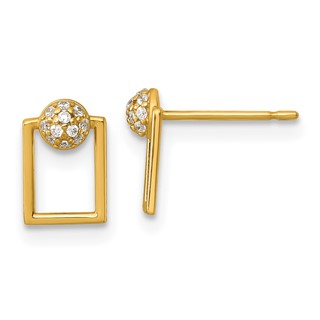 14k Polished CZ Open Rectangle Post Earrings