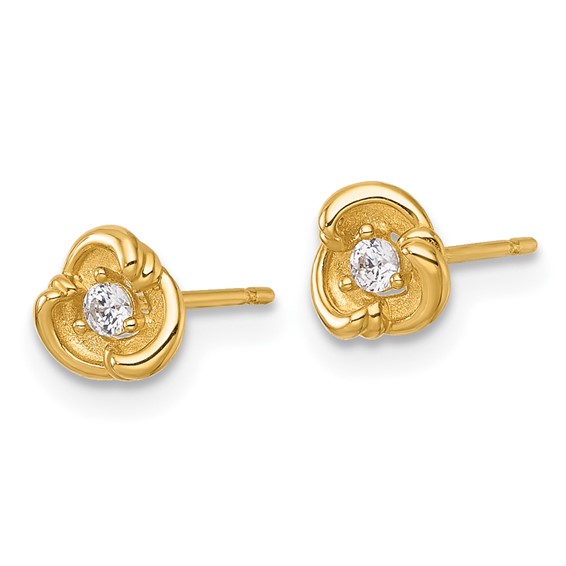 14k Polished and Satin 6mm Fancy Swirl with CZ Post Earrings