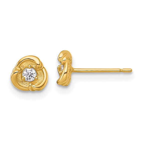 14k Polished and Satin 6mm Fancy Swirl with CZ Post Earrings