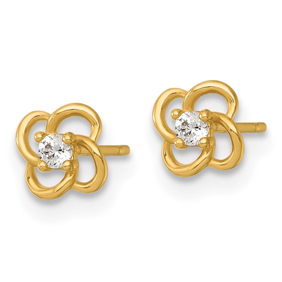 14k Polished 5.3mm Flower with CZ Post Earrings