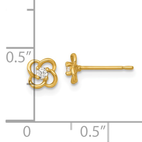 14k Polished 5.3mm Flower with CZ Post Earrings