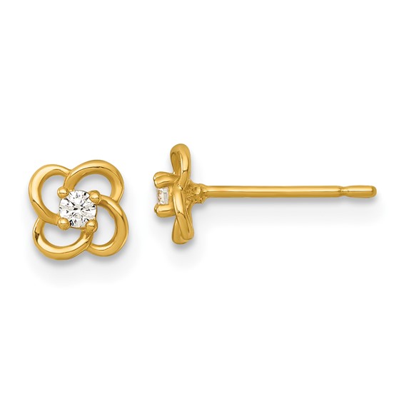 14k Polished 5.3mm Flower with CZ Post Earrings