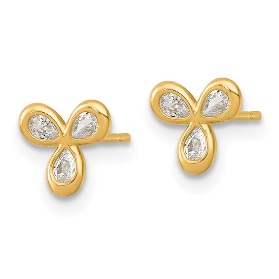 14k Polished Triple CZ 7mm Post Earrings