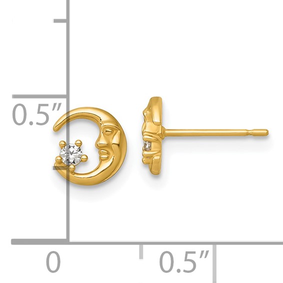 14k Polished CZ Moon with Face and Star Post Earrings