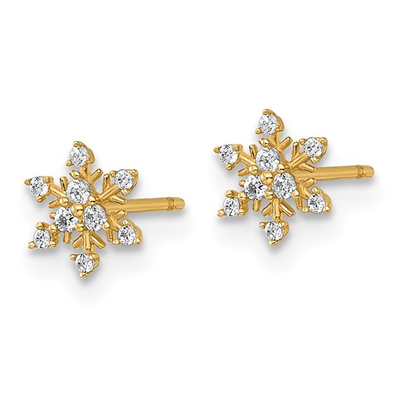 14k Polished Tiny CZ Snowflake Post Earrings