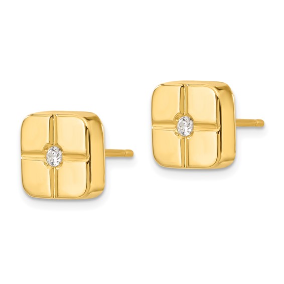 14ky Polished Geometric Square CZ Post Earrings