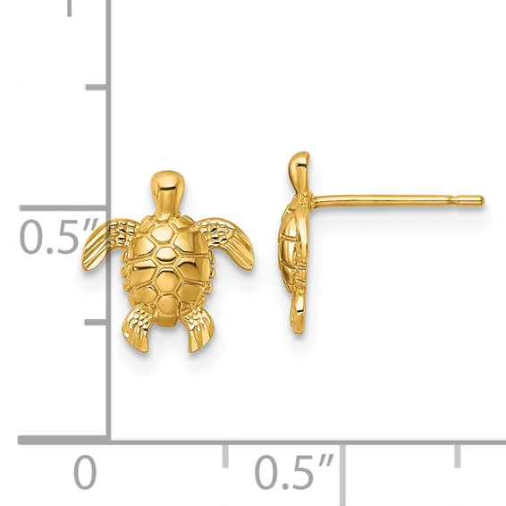 14k Polished and Diamond-cut Turtle Post Earrings