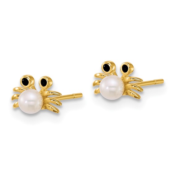 14k Polished Black CZ with Freshwater Cultured Pearl Crab Post Earrings