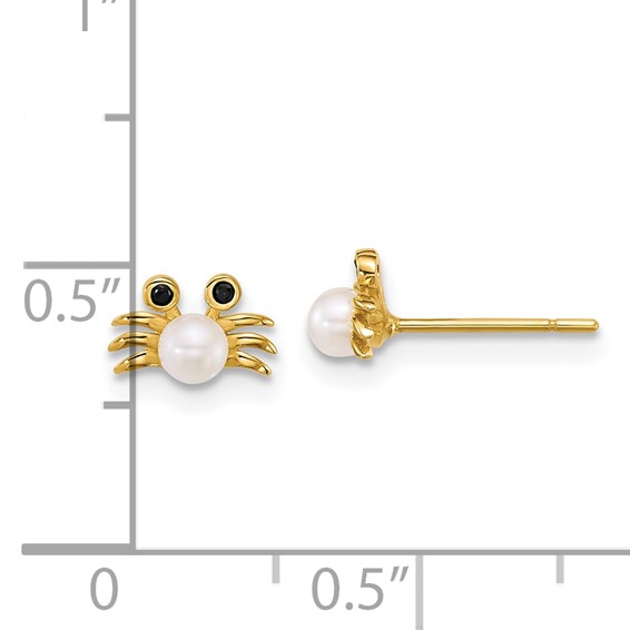 14k Polished Black CZ with Freshwater Cultured Pearl Crab Post Earrings