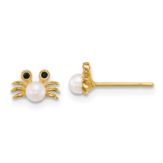 14k Polished Black CZ with Freshwater Cultured Pearl Crab Post Earrings