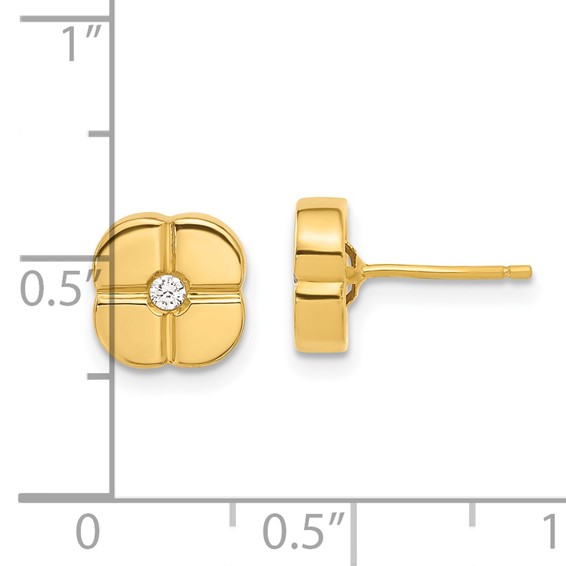 14ky Polished Geometric Design with CZ Post Earrings