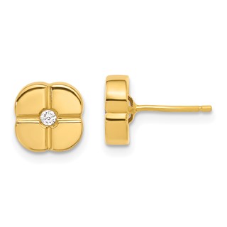 14ky Polished Geometric Design with CZ Post Earrings