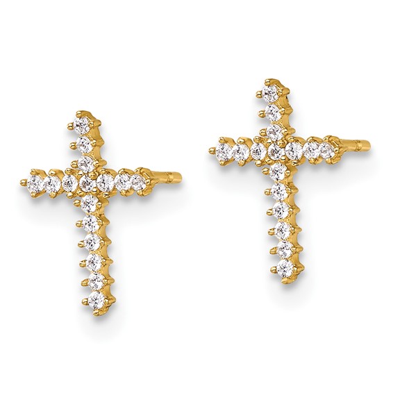14k Polished CZ Latin Cross Post Earrings