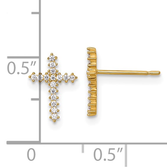 14k Polished CZ Latin Cross Post Earrings