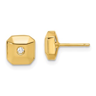 14ky Polished Faceted Square with CZ Post Earrings