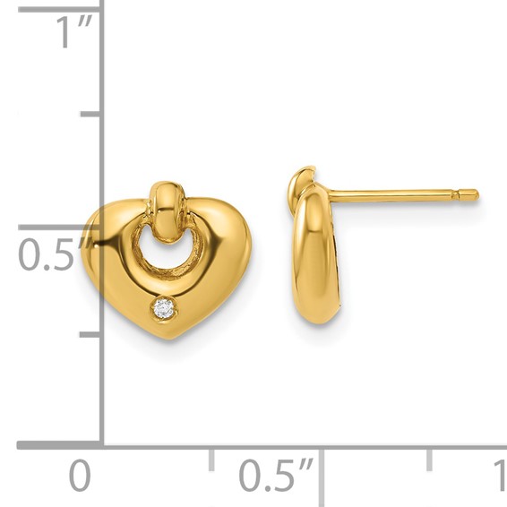 14ky Polished Heart with CZ Post Earrings