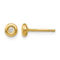 14K Yellow Gold Polished 4mm Circle Bezel Earrings with CZ Post view 1