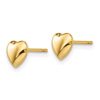 14K 6mm Yellow Gold Polished Heart Post Stud Earrings view 2