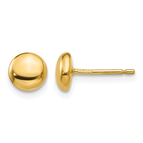 14K 6mm Yellow Gold Polished Puffed Round Button Post Earrings