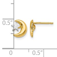 14K and White Rhodium Polished Moon and Star Post Earrings view 4