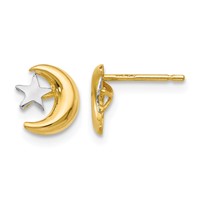 14K and White Rhodium Polished Moon and Star Post Earrings view 1