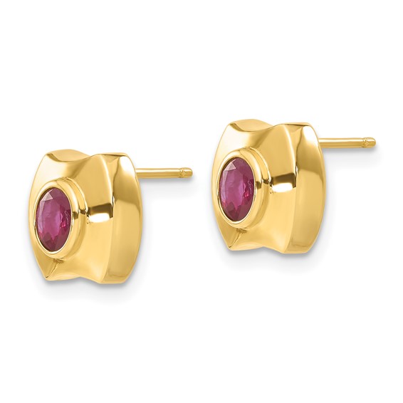 14K Yellow Gold Ruby Post Earrings