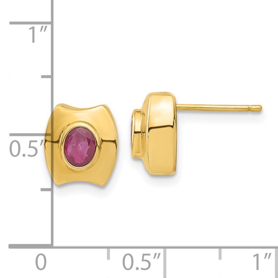 14K Yellow Gold Ruby Post Earrings