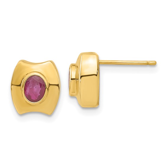 14K Yellow Gold Ruby Post Earrings