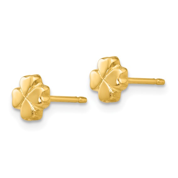 14k Small Polished 4-Leaf Clover Post Earrings