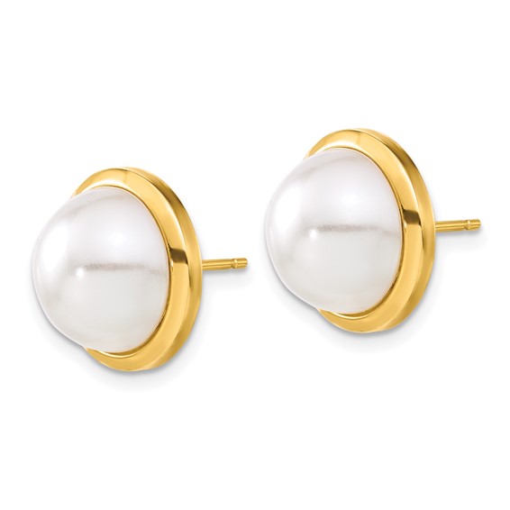 14ky Simulated Pearl Post Button Earrings