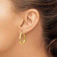 14K Yellow Gold 3.5x 27mm Polished Oval Tube Hoop Earrings view 3