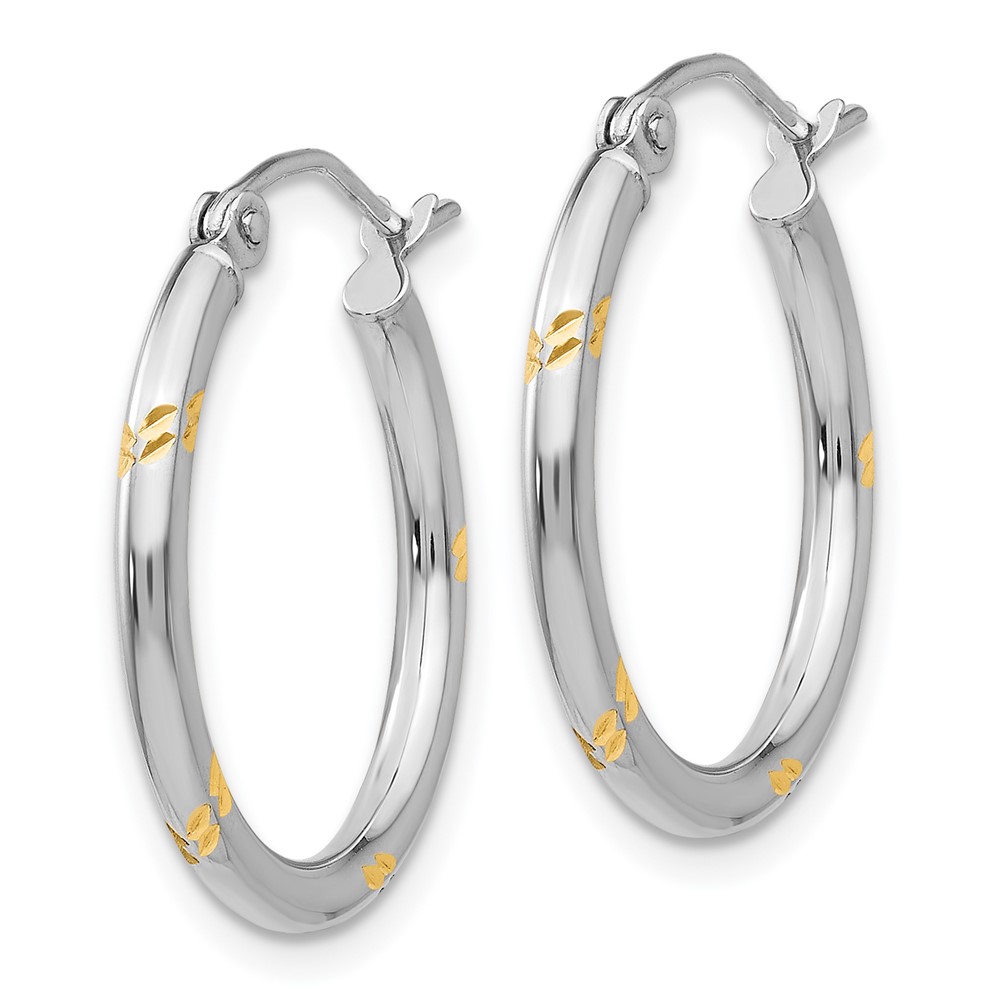 14k White Gold and Yellow Rhodium D/C Hoop Earrings (YE452)
